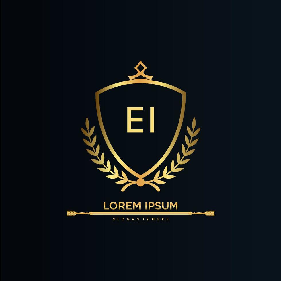 EI Letter Initial with Royal Template.elegant with crown logo vector, Creative Lettering Logo Vector Illustration.