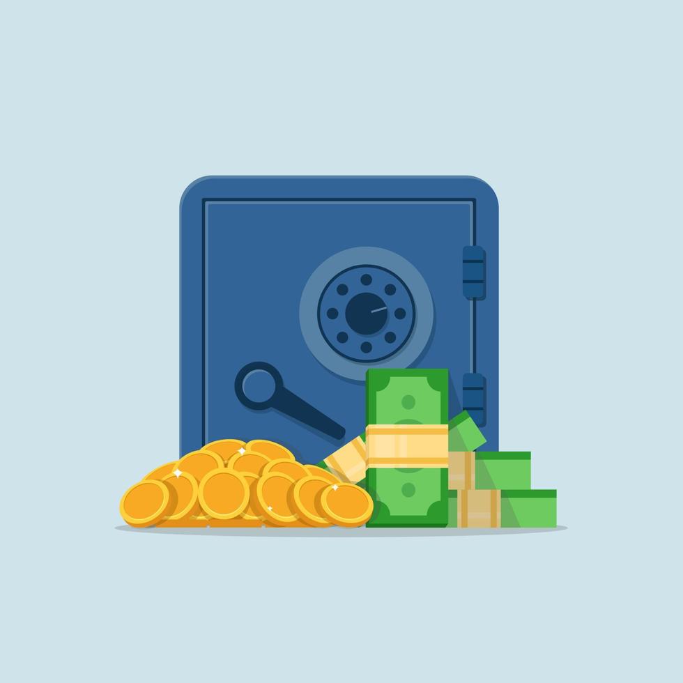 Safe box with money savings dollar coins banknotes vector