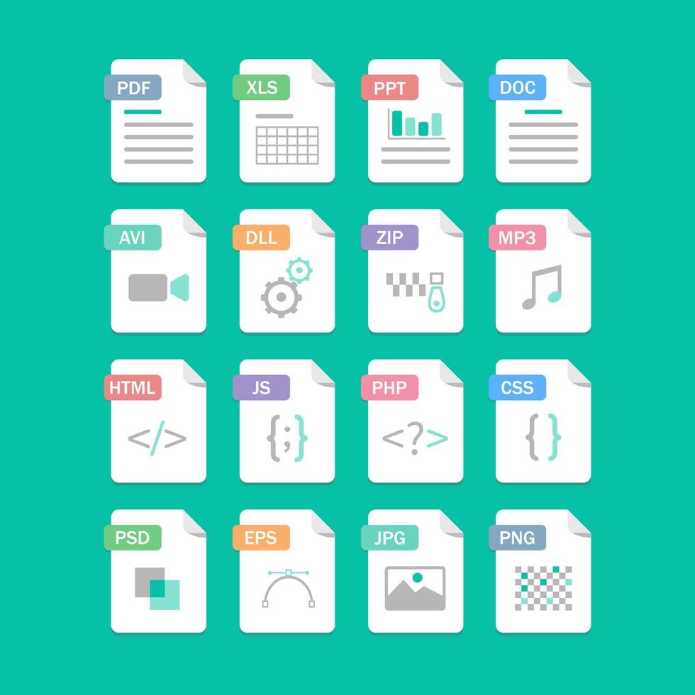 Set of Document File Formats and Labels icons. Vector illustration