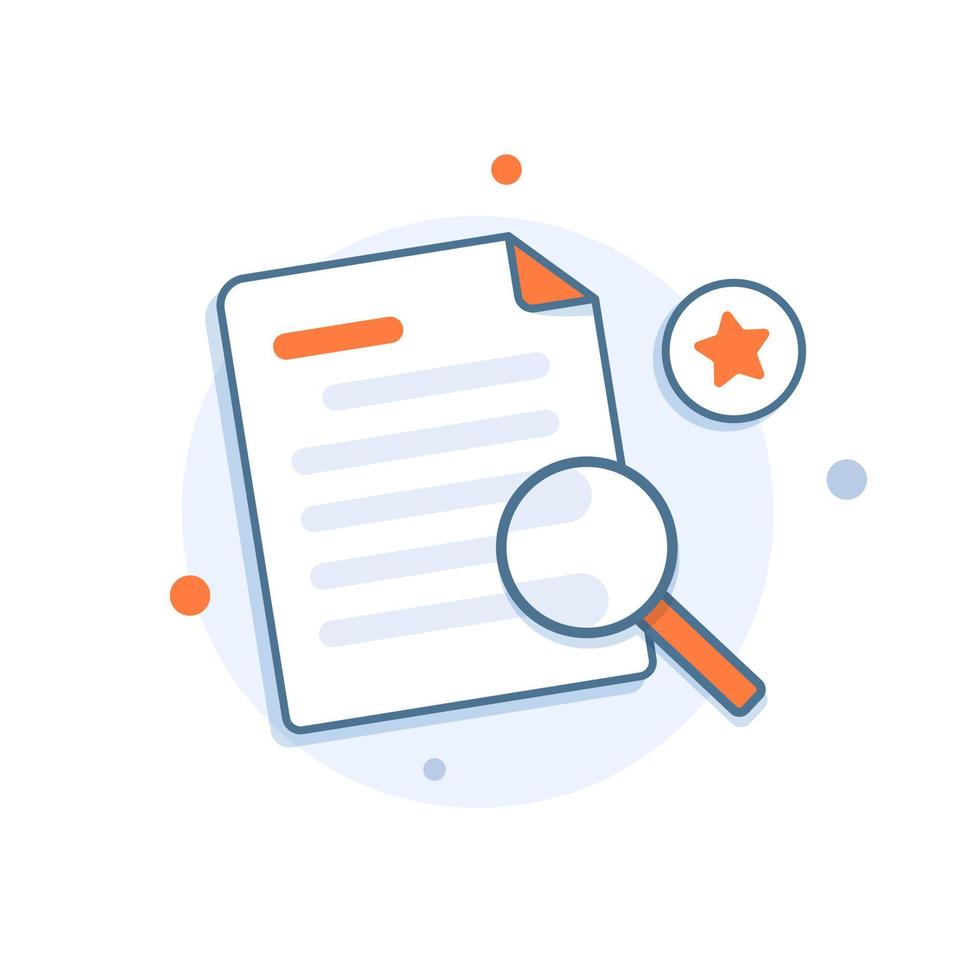 Documents icon and magnifying glass. Confirmed or approved document vector