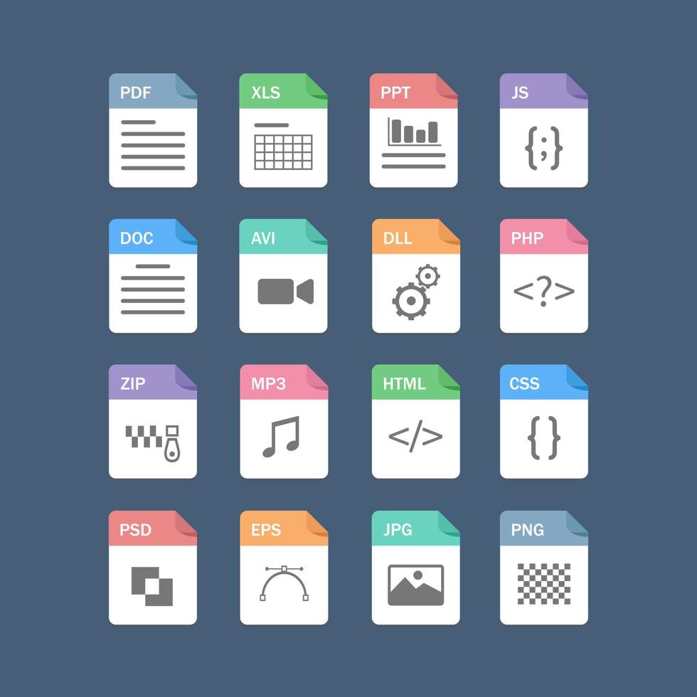 Set of Document File Formats and Labels icons. Vector illustration
