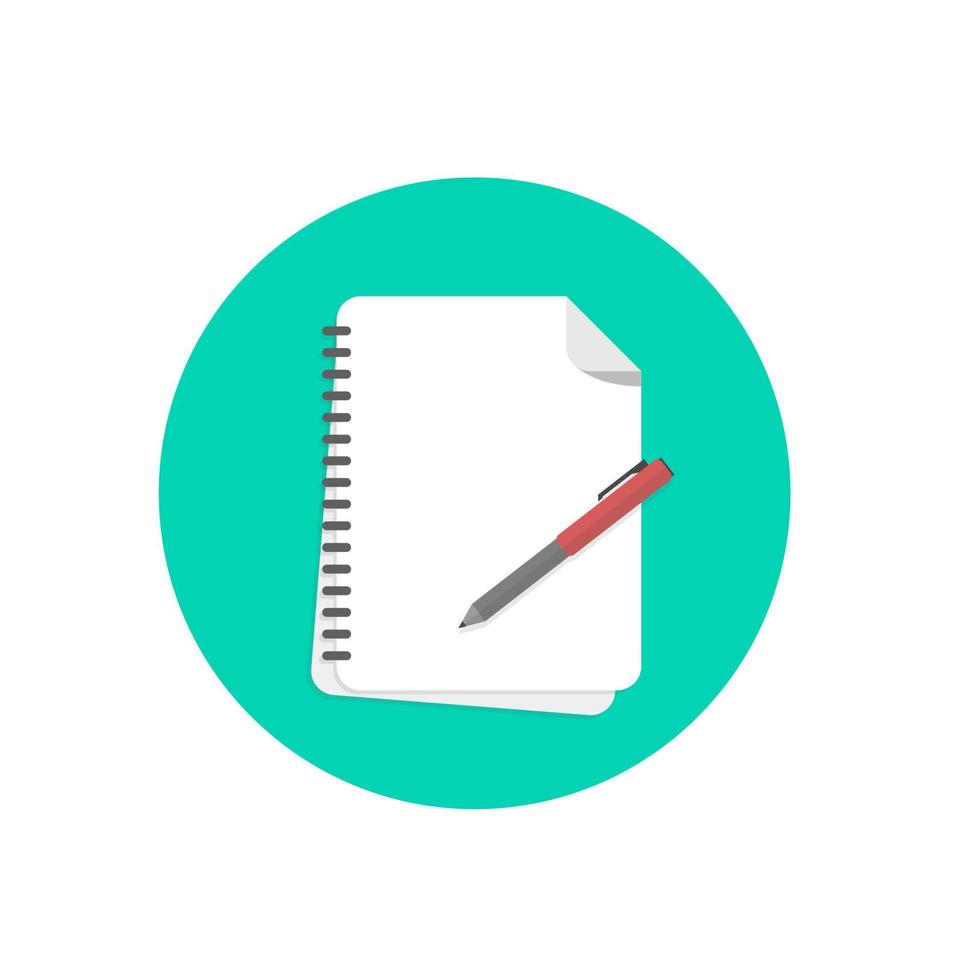 Pen with notebook, flat design writing concept vector