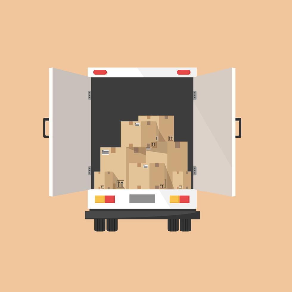 Delivery truck with a bunch of boxes vector