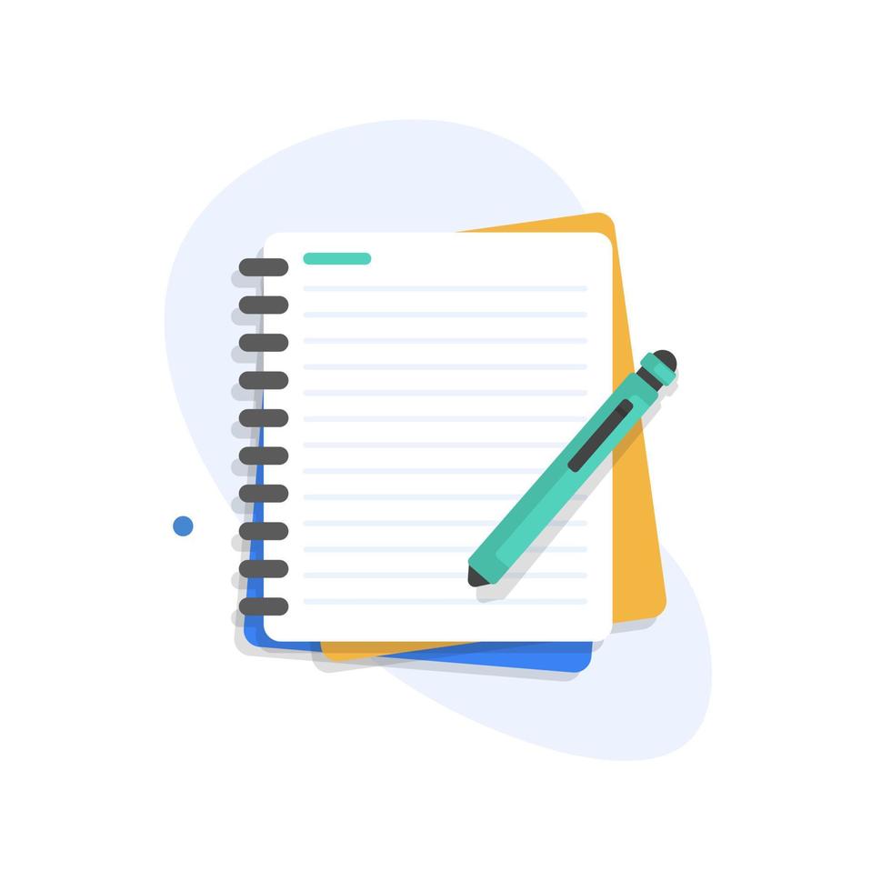 Pen with notebook, flat design writing concept vector