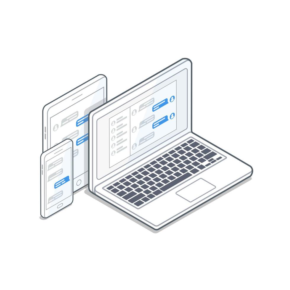 laptop, tablet and mobile phone Isometric Vector