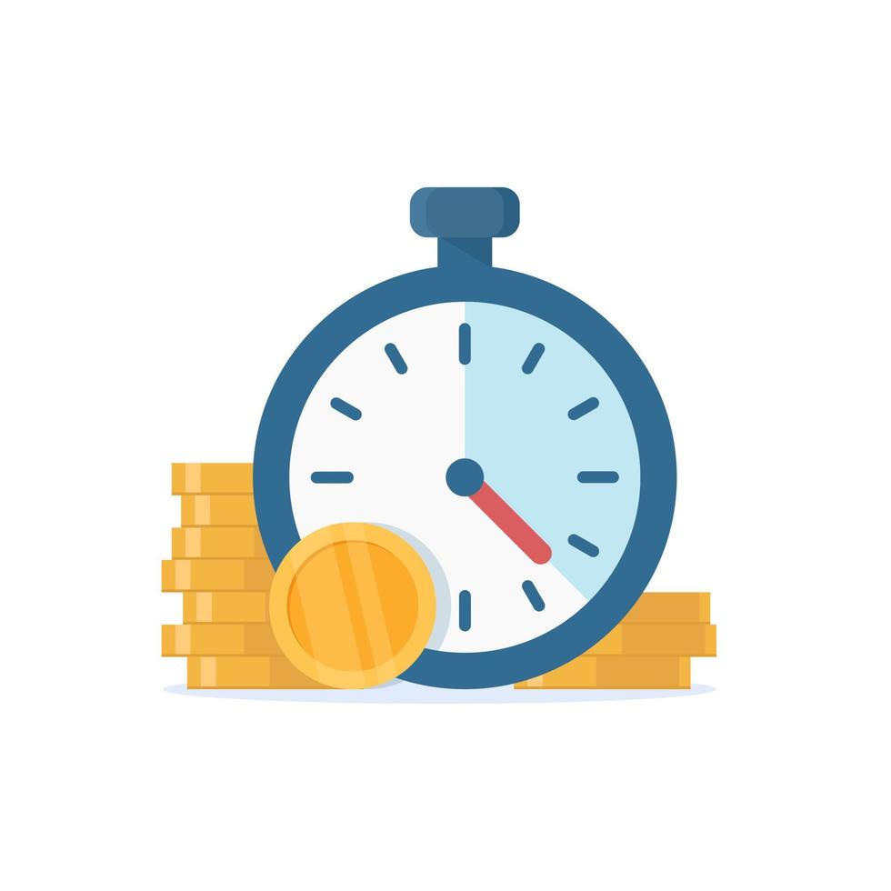 Time is money concept,clock and coin, long term financial investment vector