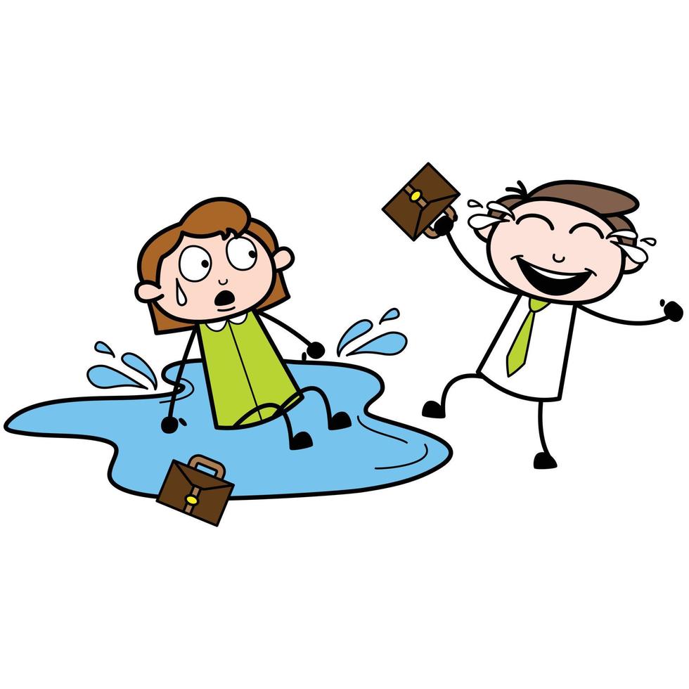 asset of a young businessman cartoon character laughing at his friend who slipped vector