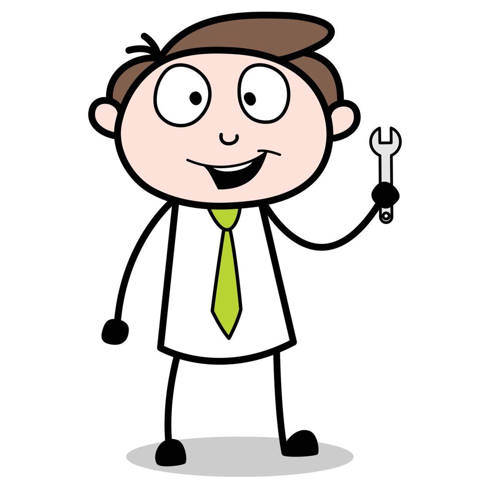 asset of a young businessman cartoon character carrying a wrench vector