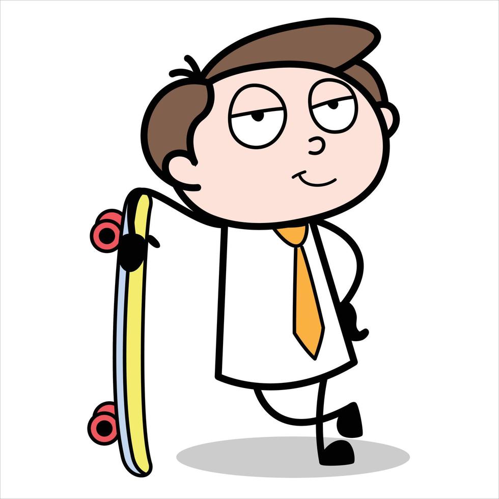 asset of a young businessman cartoon character carrying a skate vector