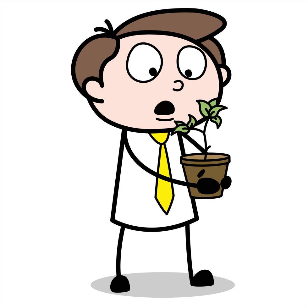 asset of a young businessman cartoon character carrying a pot and a plant vector