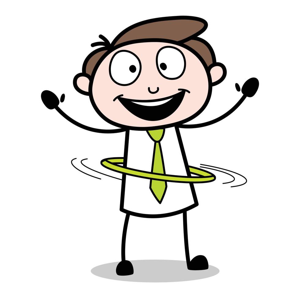 activo del personaje de dibujos animados joven empresario jugando hula hoop vector