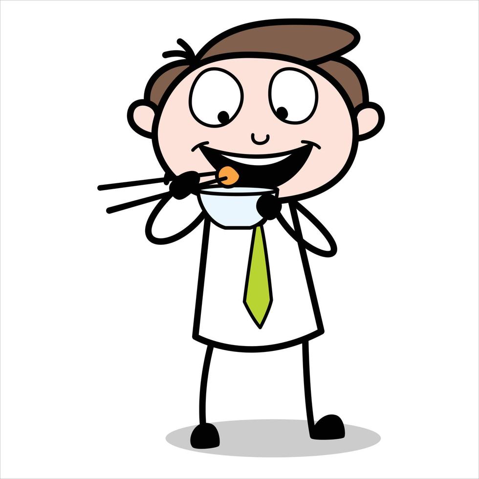 asset of young businessman cartoon character eating while standing vector