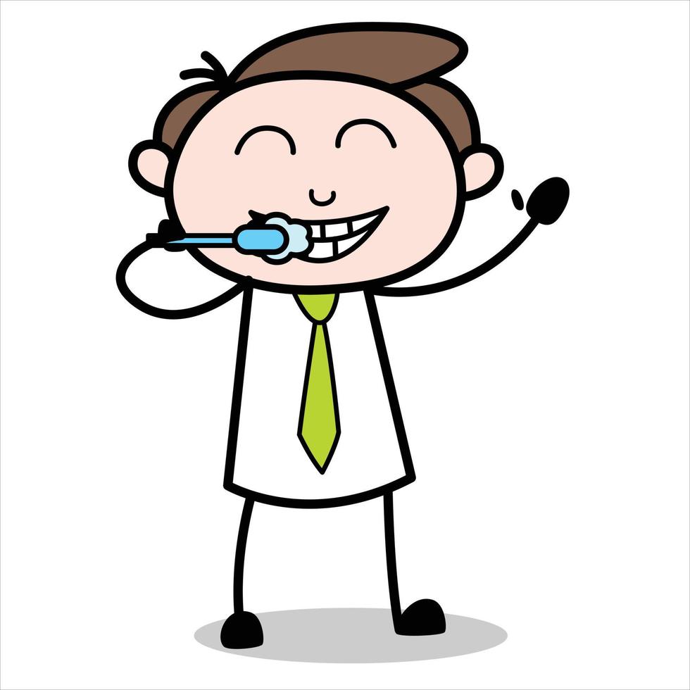 asset of a young businessman cartoon character brushing his teeth vector