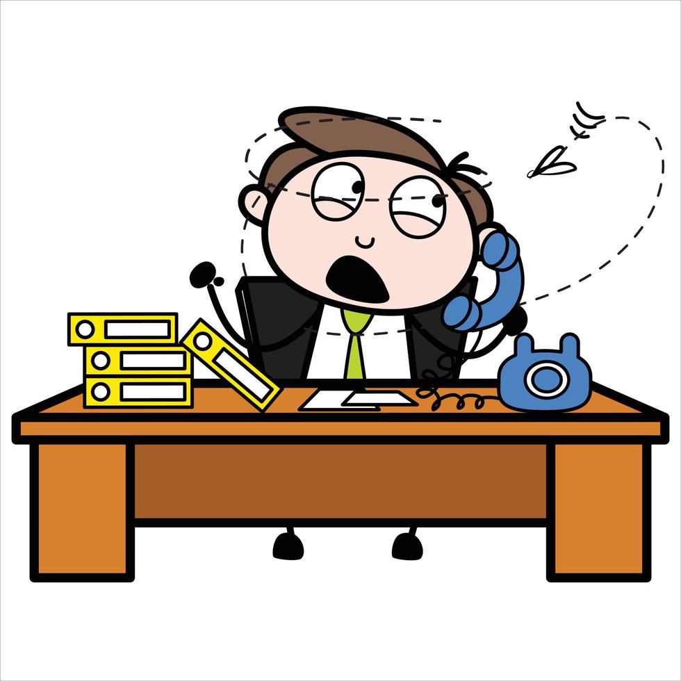 asset of a young businessman cartoon character on the phone by his boss vector