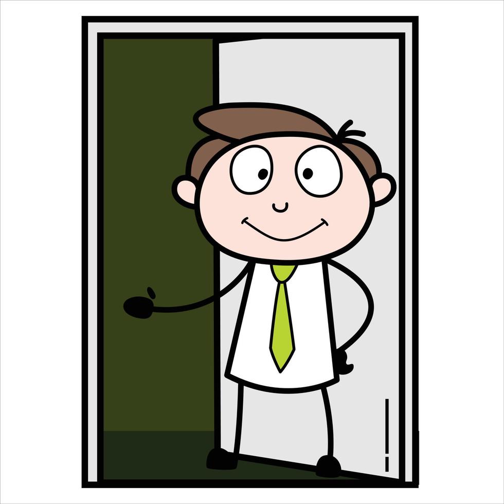 asset of a young businessman cartoon character who wants to enter a room vector