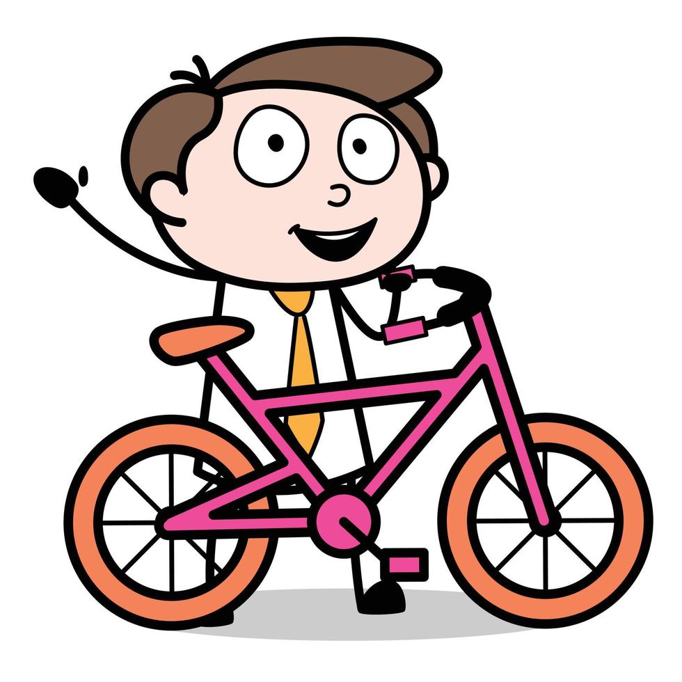 activo de un personaje de dibujos animados joven empresario que lleva una bicicleta vector
