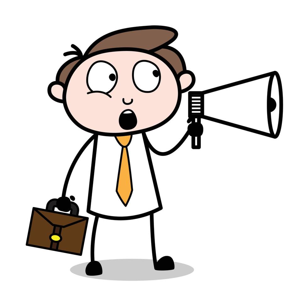 asset of a young businessman cartoon character making an announcement using a loudspeaker vector