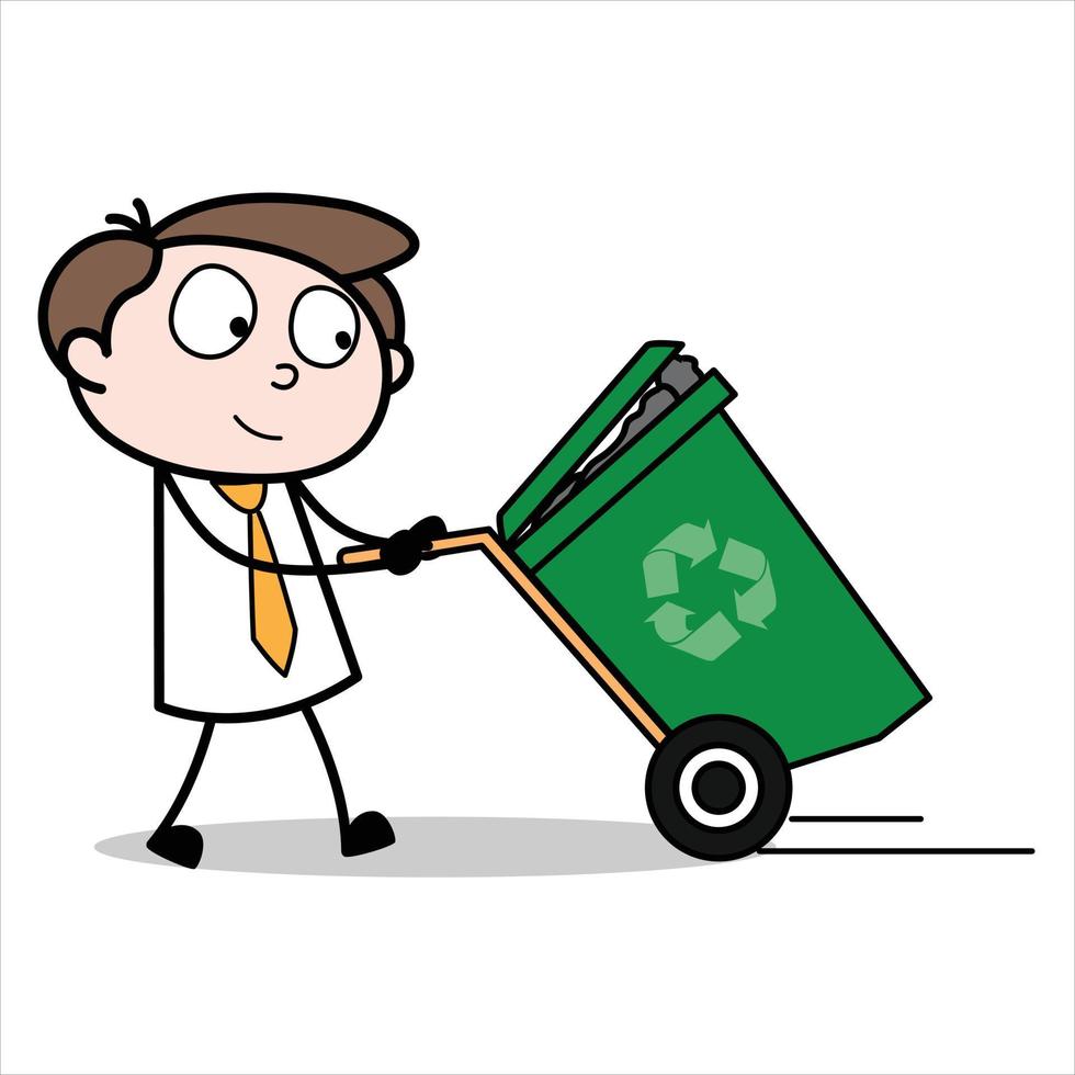 asset of a young businessman cartoon character carrying a trash can vector
