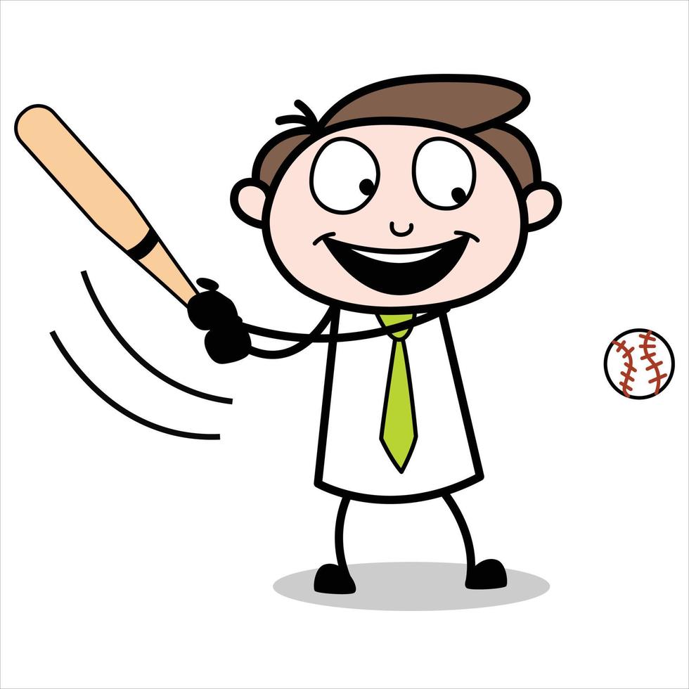 activo del personaje de dibujos animados joven empresario jugando béisbol vector