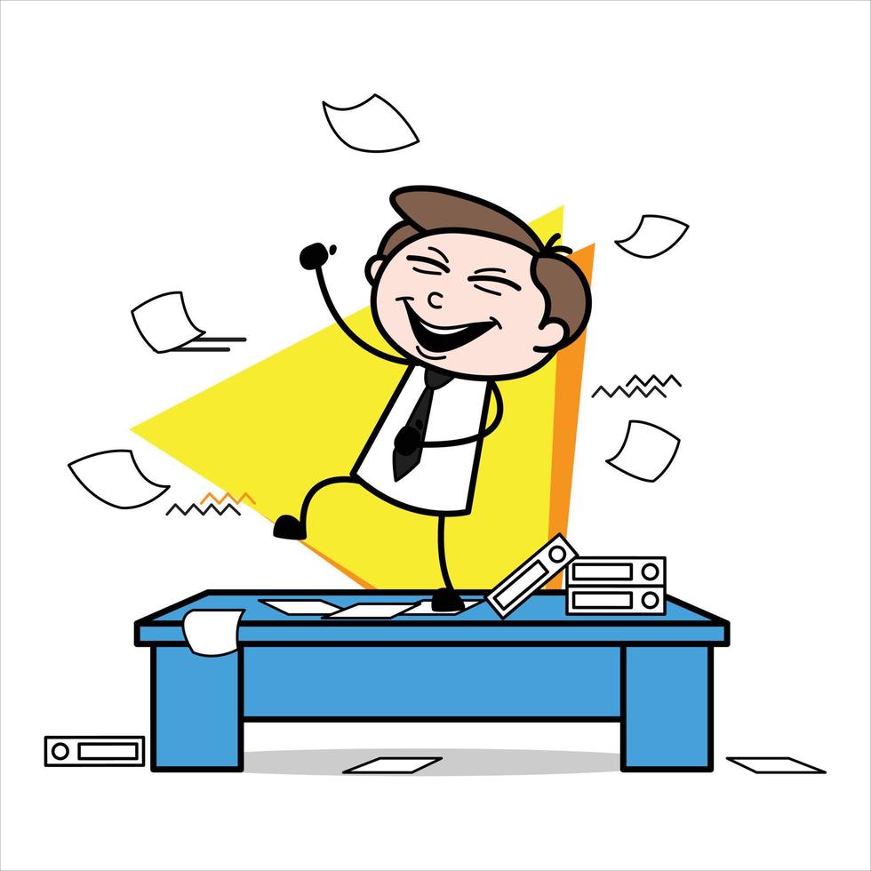asset of a young businessman cartoon character having fun on his desk vector