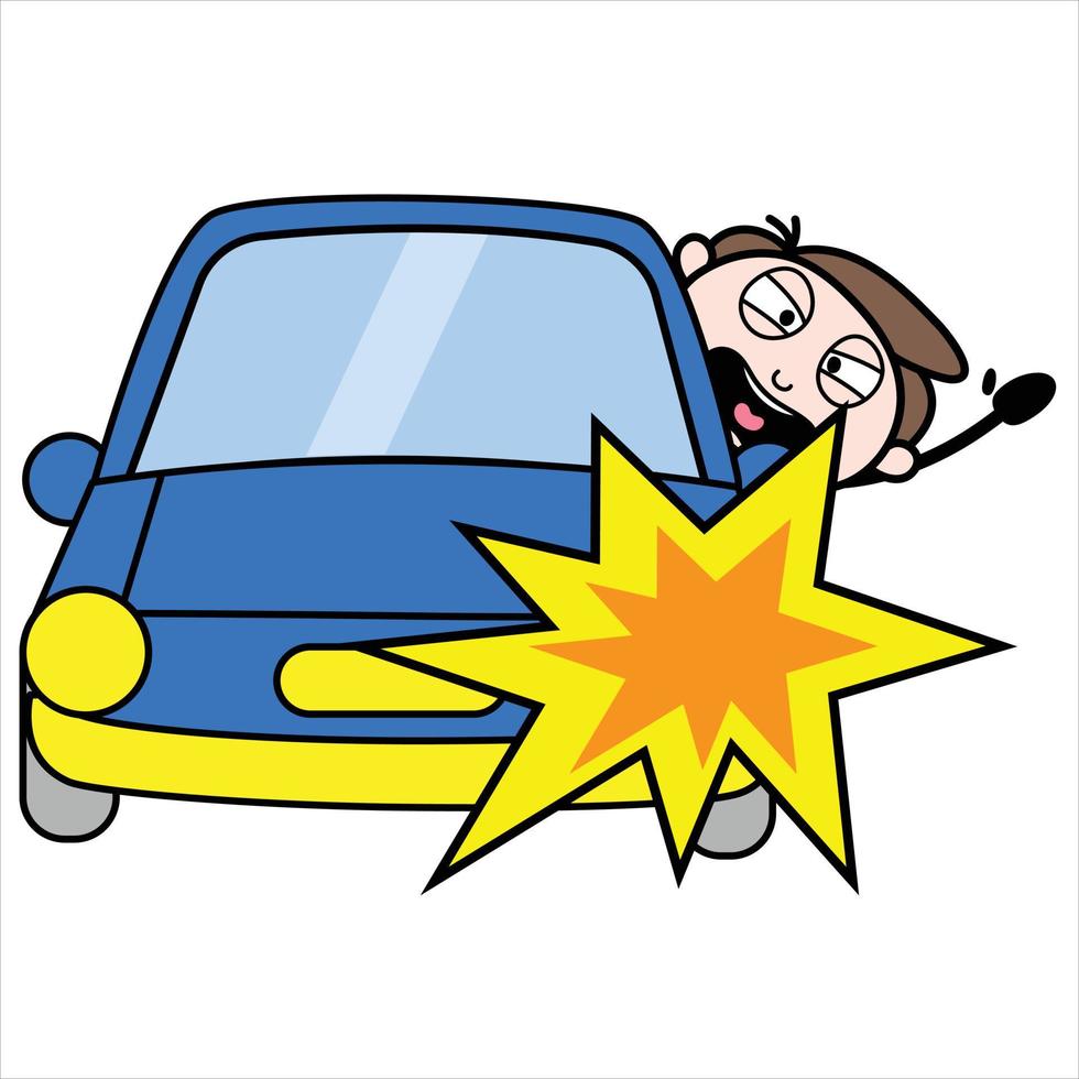 activo de un personaje de dibujos animados joven empresario que está teniendo un problema, es decir, su coche es golpeado vector