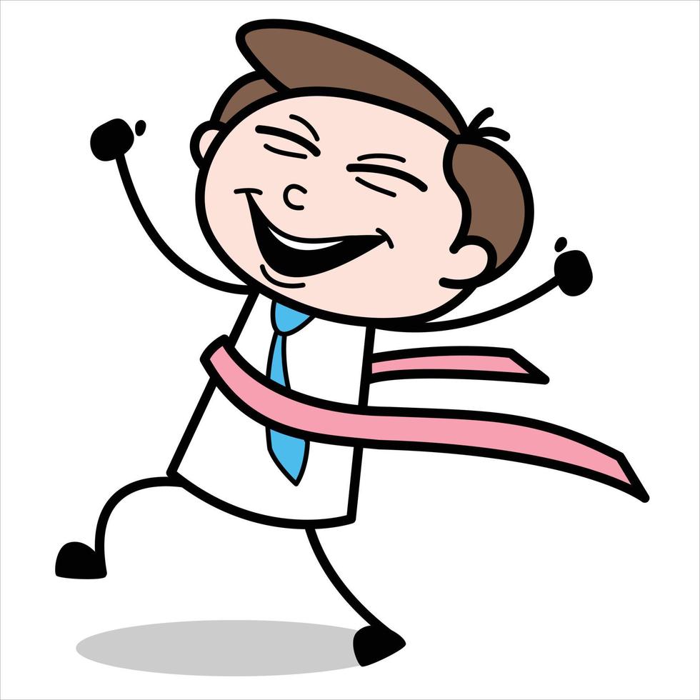 happy young businessman cartoon character asset having reached the finish line vector
