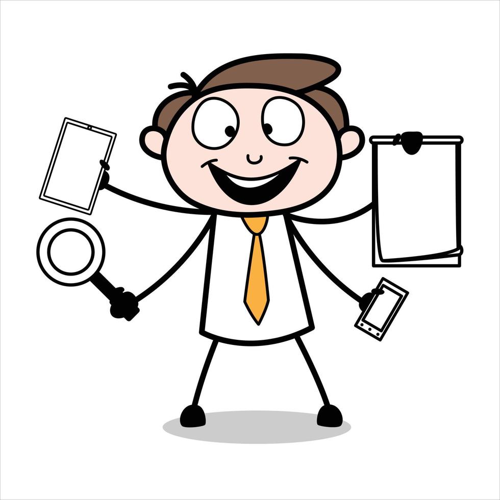 asset of a young businessman cartoon character which symbolizes that he is a hard worker vector