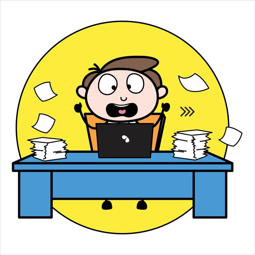 assets of a stressed young businessman cartoon character due to a pile of work vector