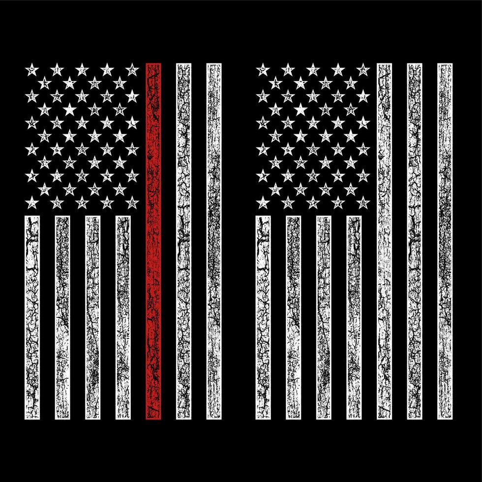 bandera de bomberos grunge usa con diseño de vector de línea roja delgada