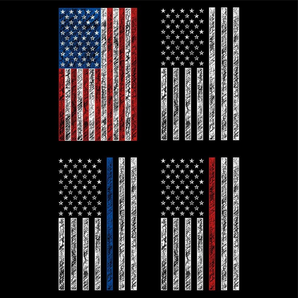 grunge usa, policía, diseño de vector de bandera de bombero.