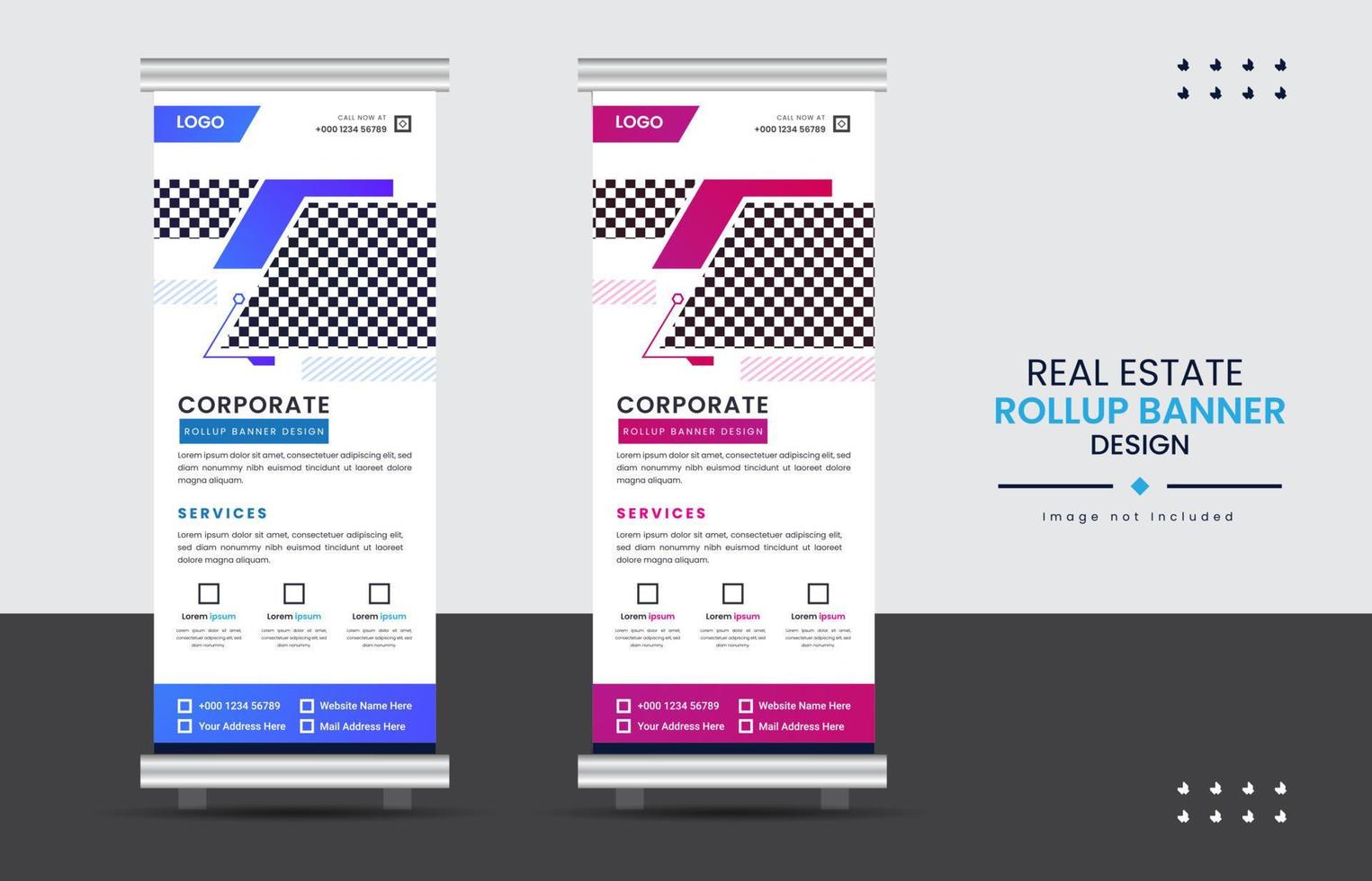Print Real-estate home for sale or rent rollup display standee for promotional purpose vector