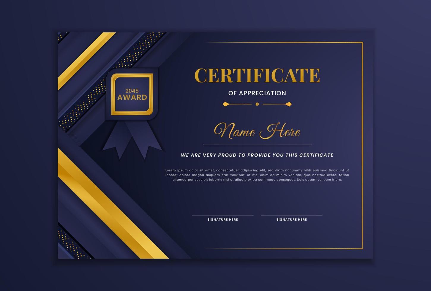 hermosa plantilla de diseño de certificado de logro de color dorado de lujo vector