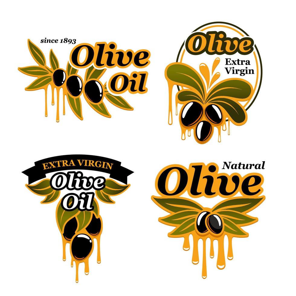 conjunto de iconos de vector de aceite de oliva de aceitunas