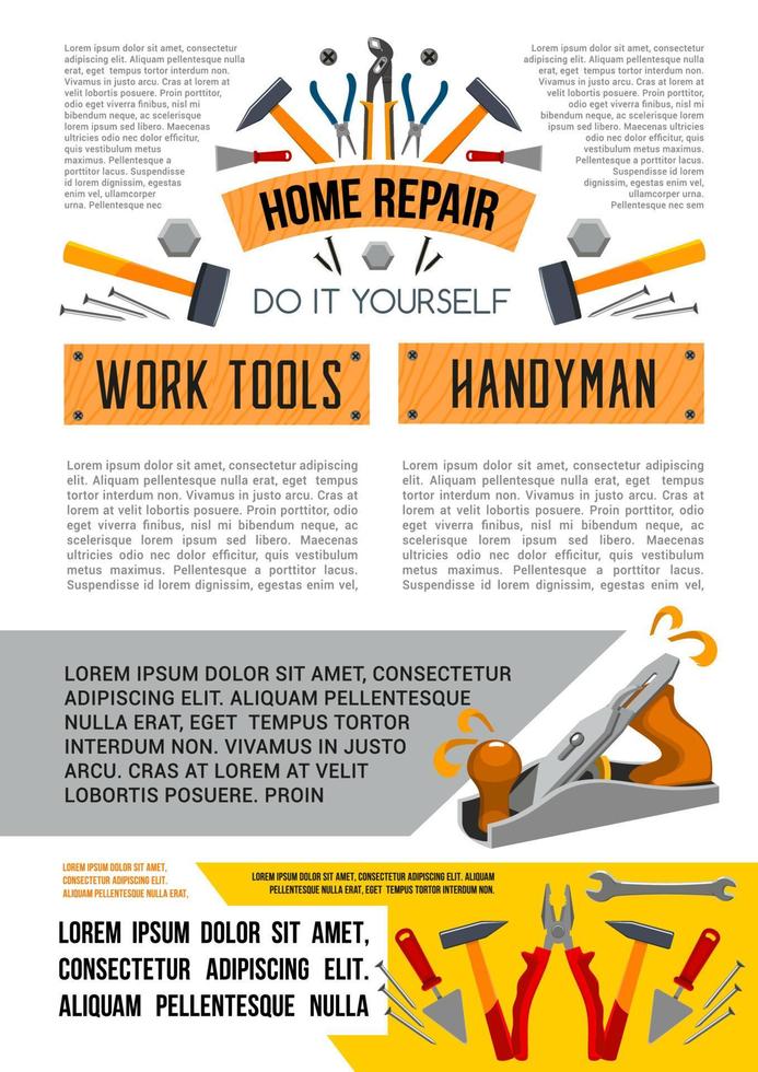 Vector work tools poster for home repair