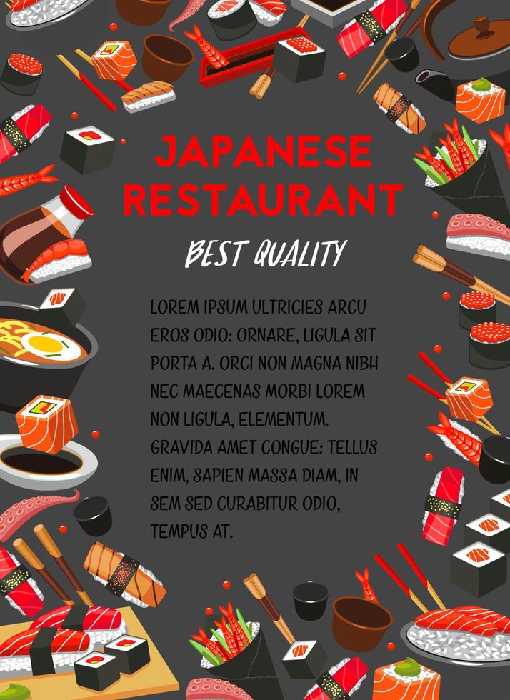 cartel de vector para el menú del restaurante de cocina japonesa