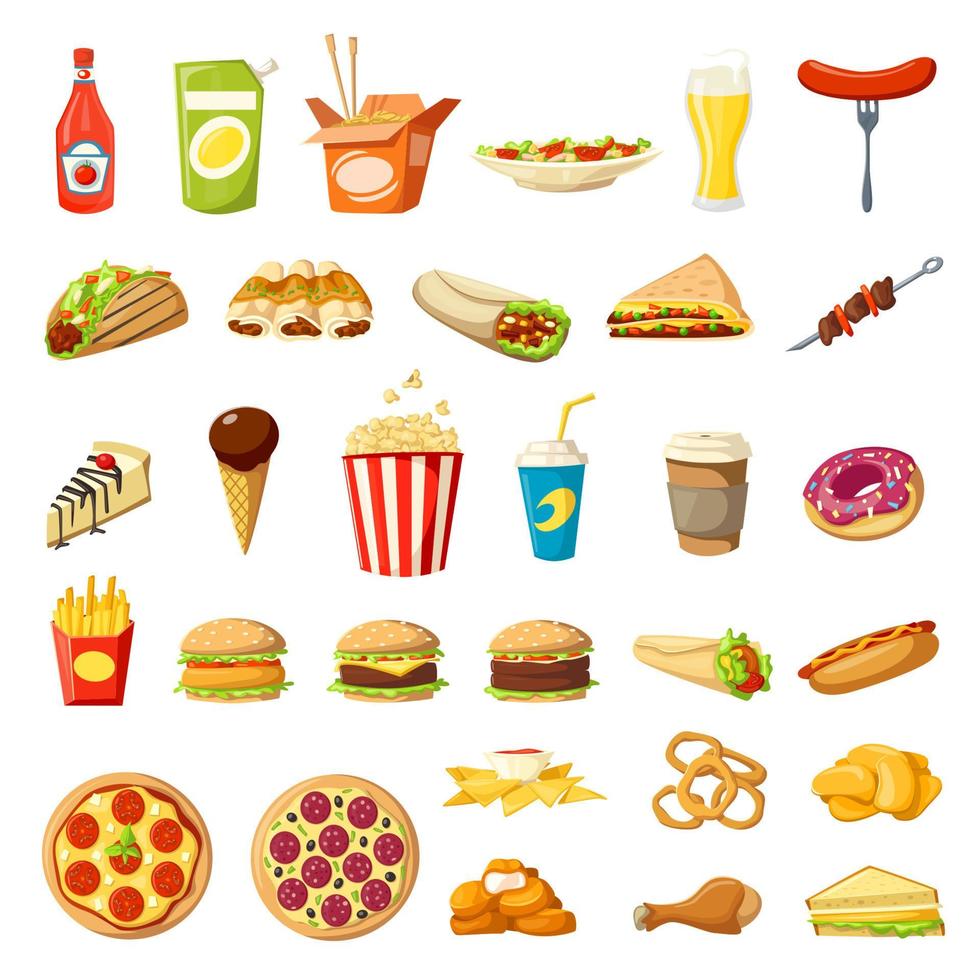 Vector Fast food icons isolated burgers sandwiches