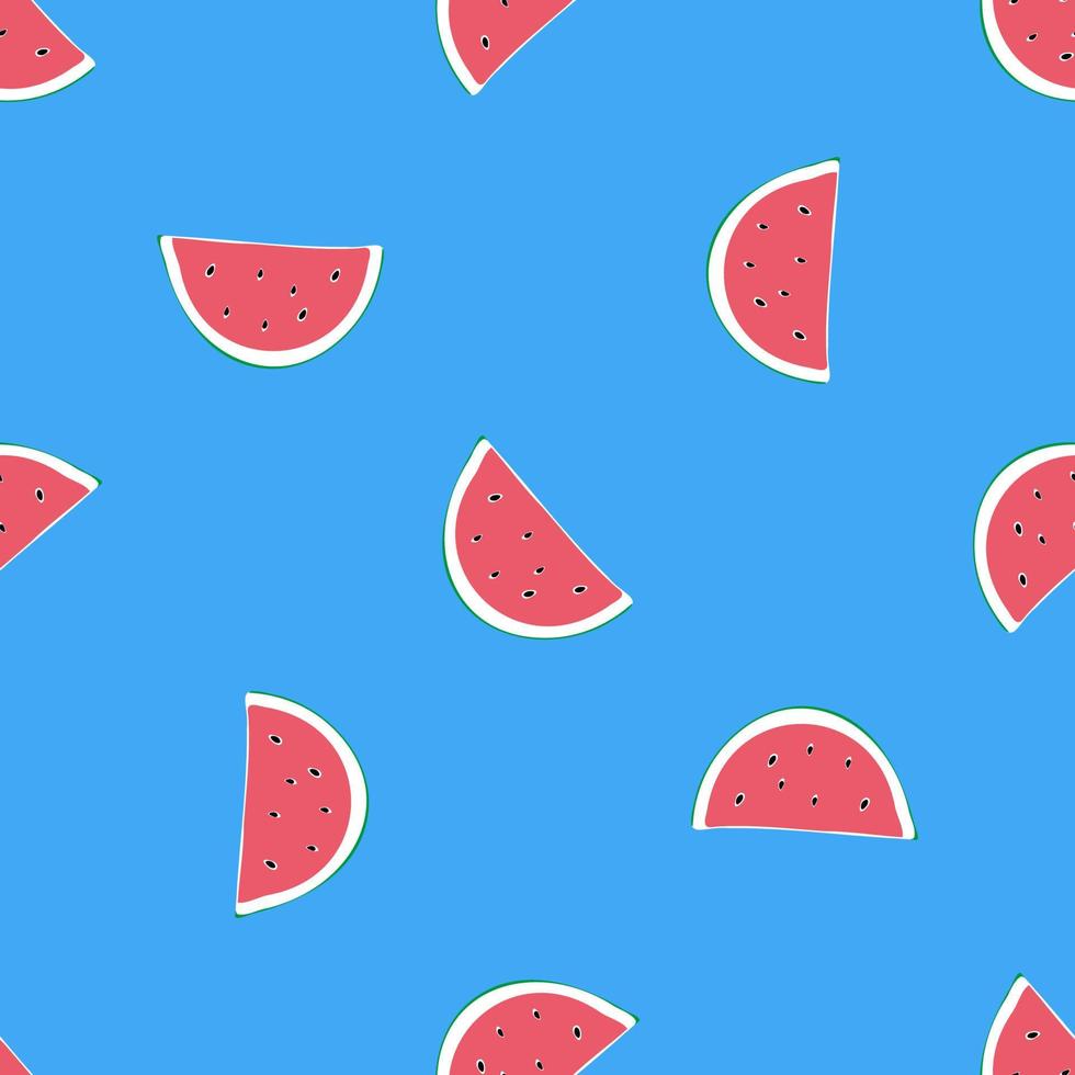 Watermelon seamless pattern. Hand drawn watermelon slice and seeds. Vector