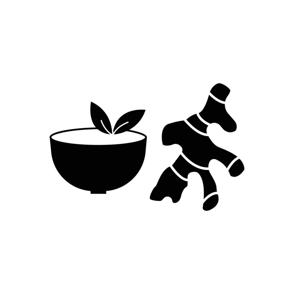 Ginger glyph icon illustration with bowl. icon illustration related to spices, cooking spices. Simple vector design editable.