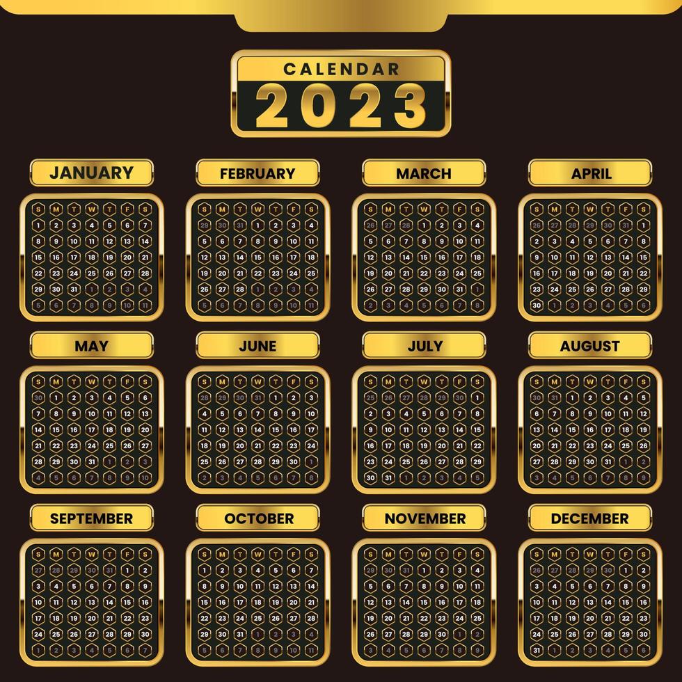 plantilla de calendario dorado 2023 vector