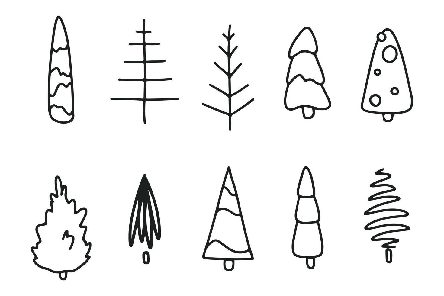 Set of doodle hand drawn different shape Christmas tree element design