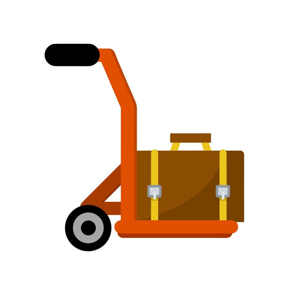 Handcart with suitcase. Transportation service at airport or hotel. Trolley with luggage. Pushcart with a case. Flat cartoon vector