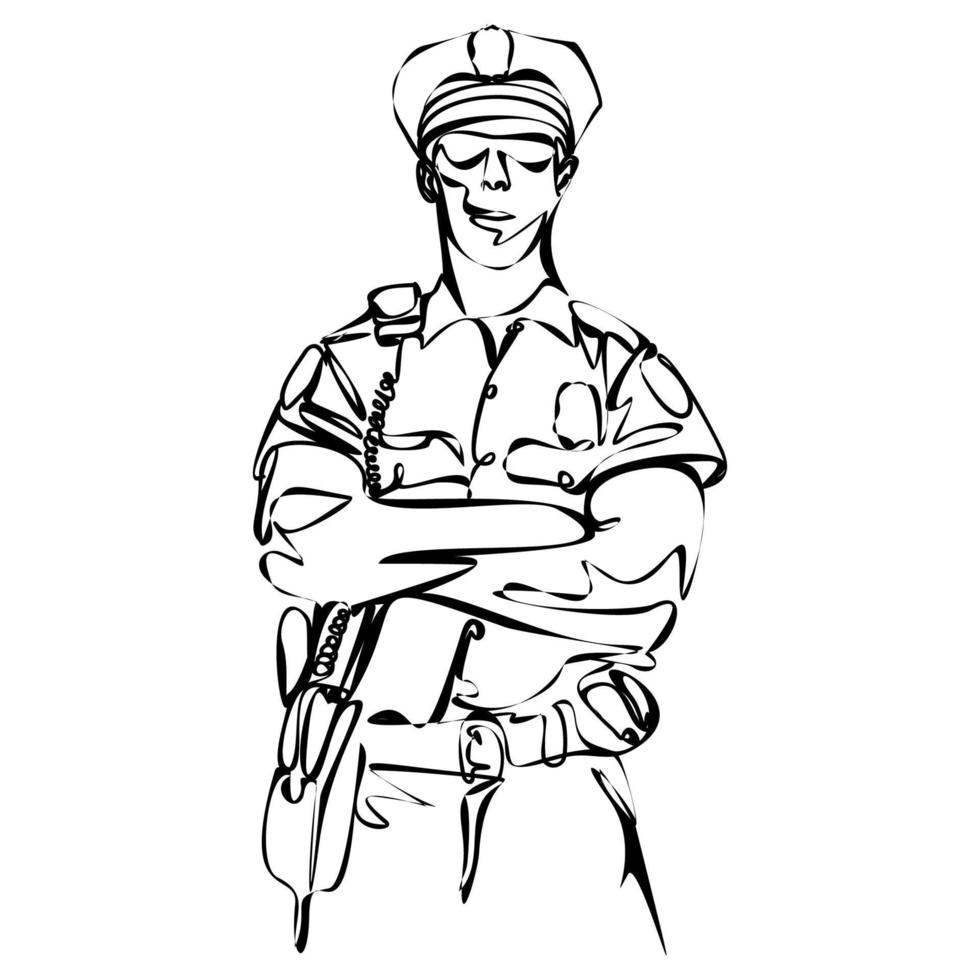 una sola línea de arte continua dibujada minimalismo garabato mano personaje salvavidas rescate policía militar en uniforme de verano. concepto de seguridad de seguridad. vector