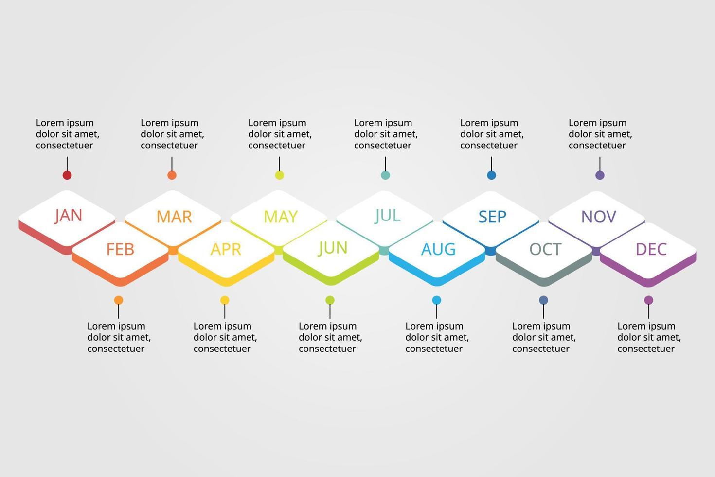 plantilla de línea de tiempo de 12 meses para infografía para presentación de 12 elementos vector