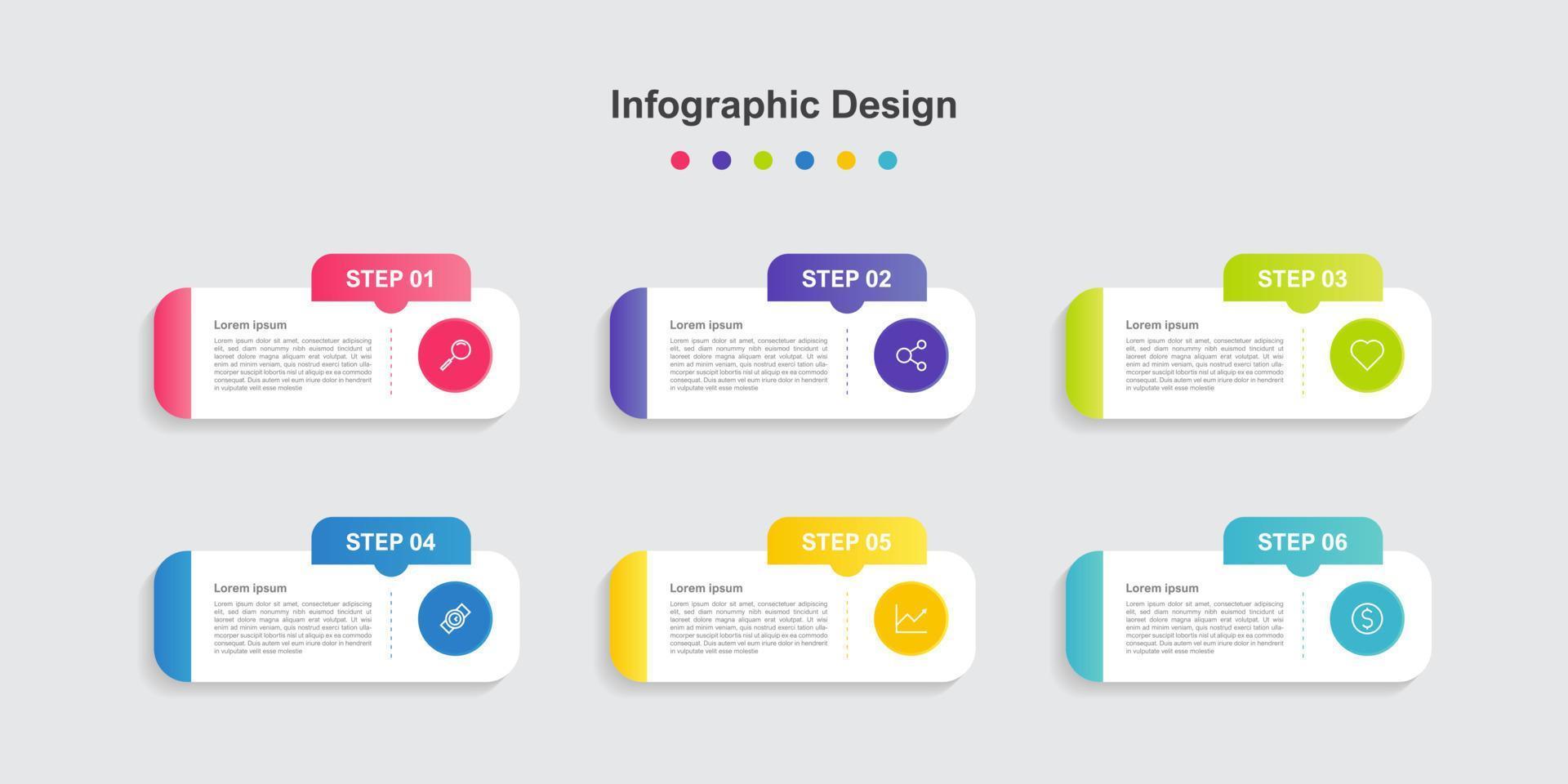 plantilla de infografía empresarial abstracta colorida de seis pasos vector