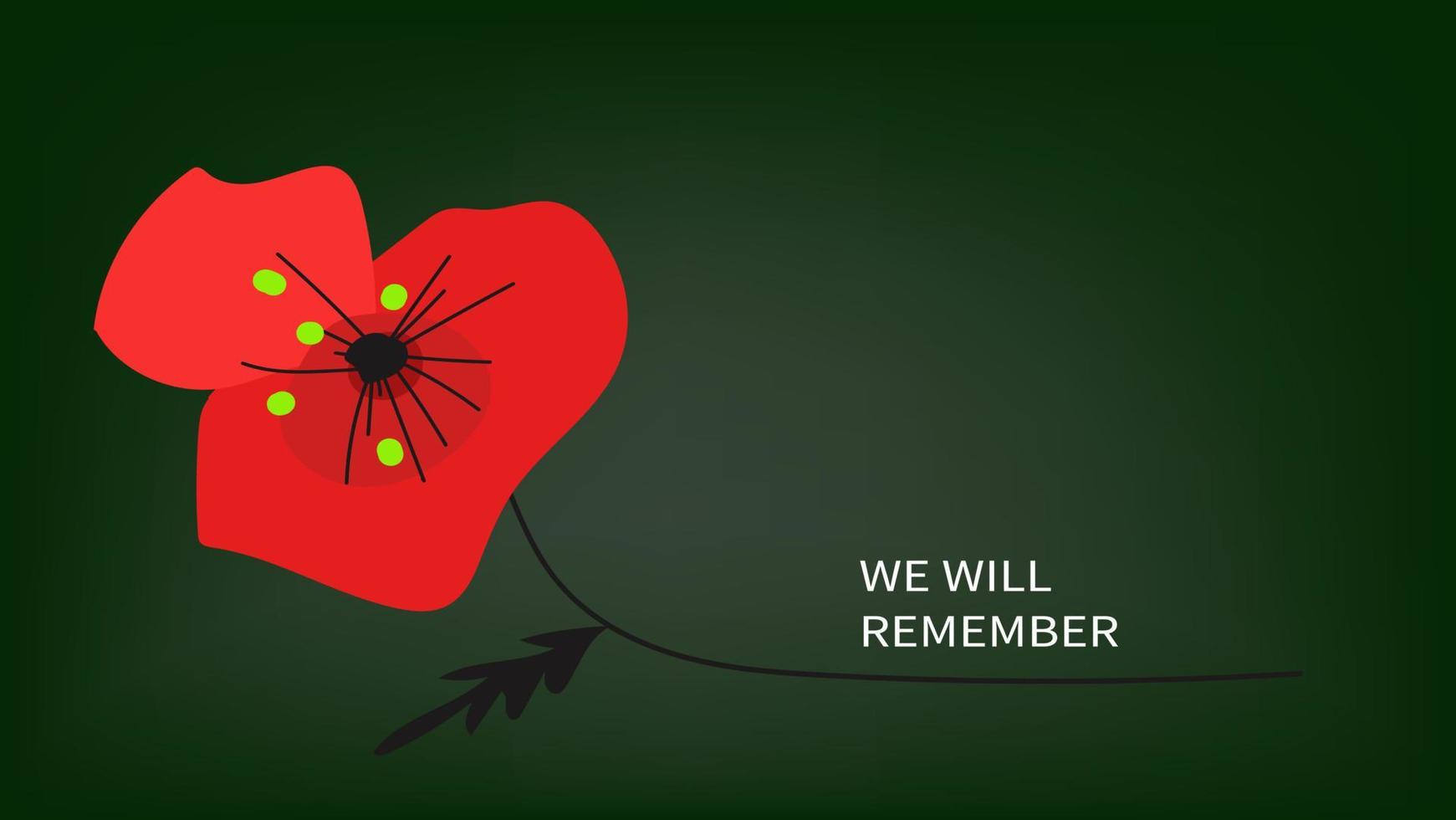 Red bright poppy flower, Vector doodle banner for Remembrance Day, Memorial Day, Anzac Day