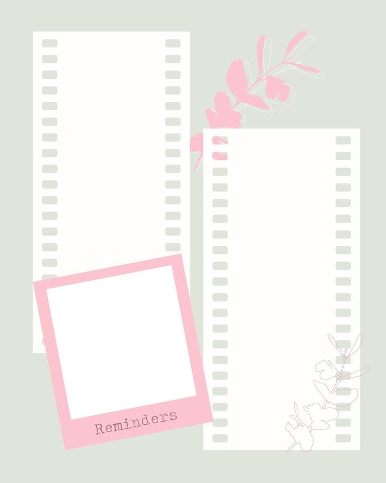 plantilla de planificador de recordatorio collage vintage en blanco con plantas, en blanco para notas para hacer lista, planificador, ideas. vector