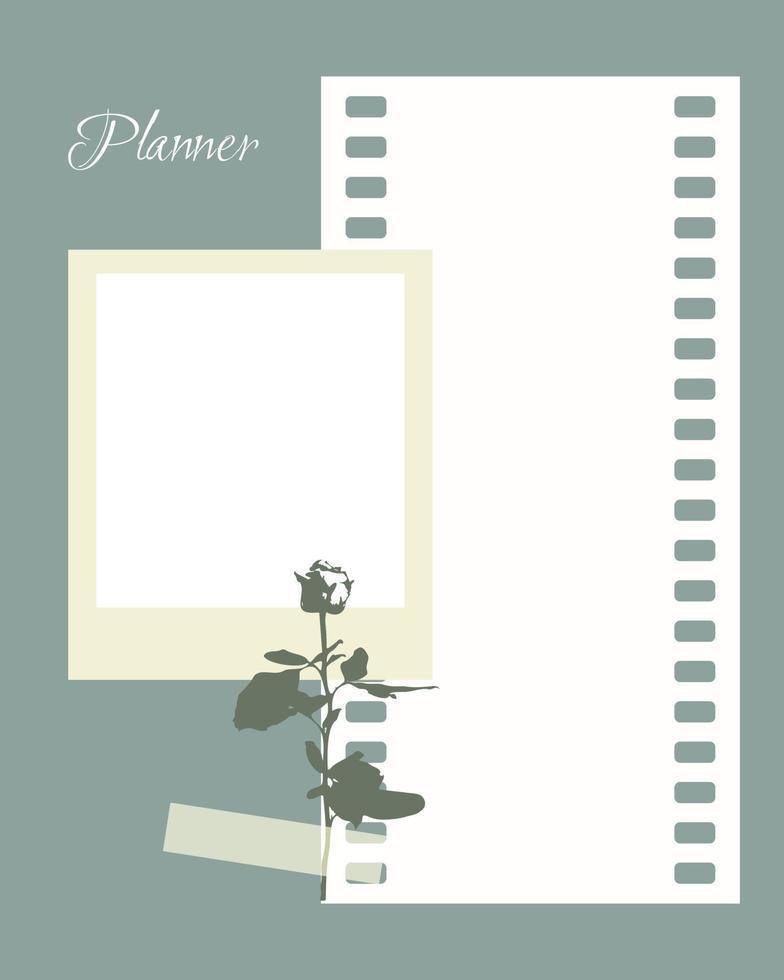 plantilla de planificador de recordatorio collage vintage en blanco con plantas, en blanco para notas para hacer lista, planificador, ideas. vector