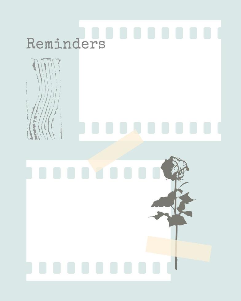 plantilla de planificador de recordatorio collage vintage en blanco con plantas, en blanco para notas para hacer lista, planificador, ideas. vector