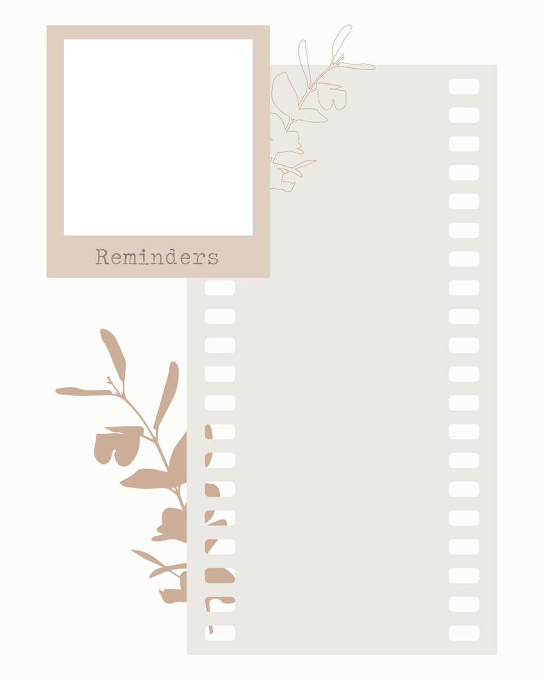 plantilla de planificador de recordatorio collage vintage en blanco con plantas, en blanco para notas para hacer lista, planificador, ideas. vector