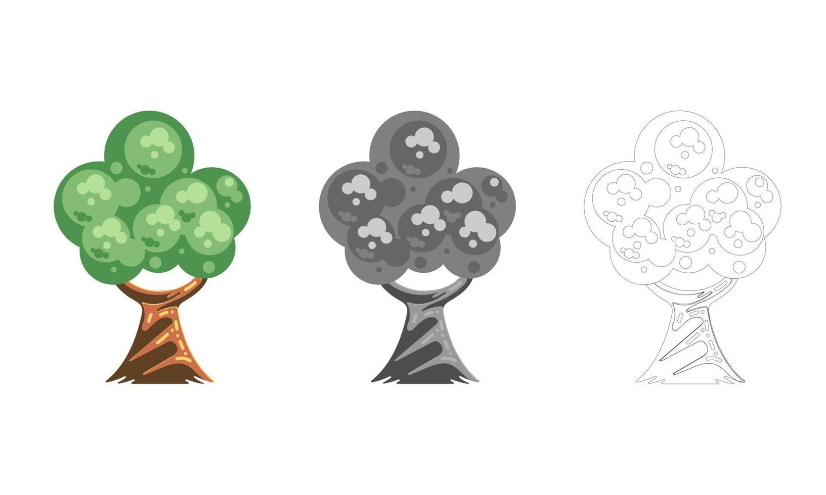 conjunto de árboles silueta colorida y plantilla de símbolo de elemento de ilustración vectorial de contorno vector